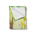thumbnail image 2 of Easter Bunny Soft Flannel Fleece Throw Blanket, Brown Litte Rabbits Meadow Green Grass Spring Easter Photography, Cozy Plush for Indoor and Outdoor Use, 60" x 80", Multicolor Fern Green, by Ambesonne, 2 of 5