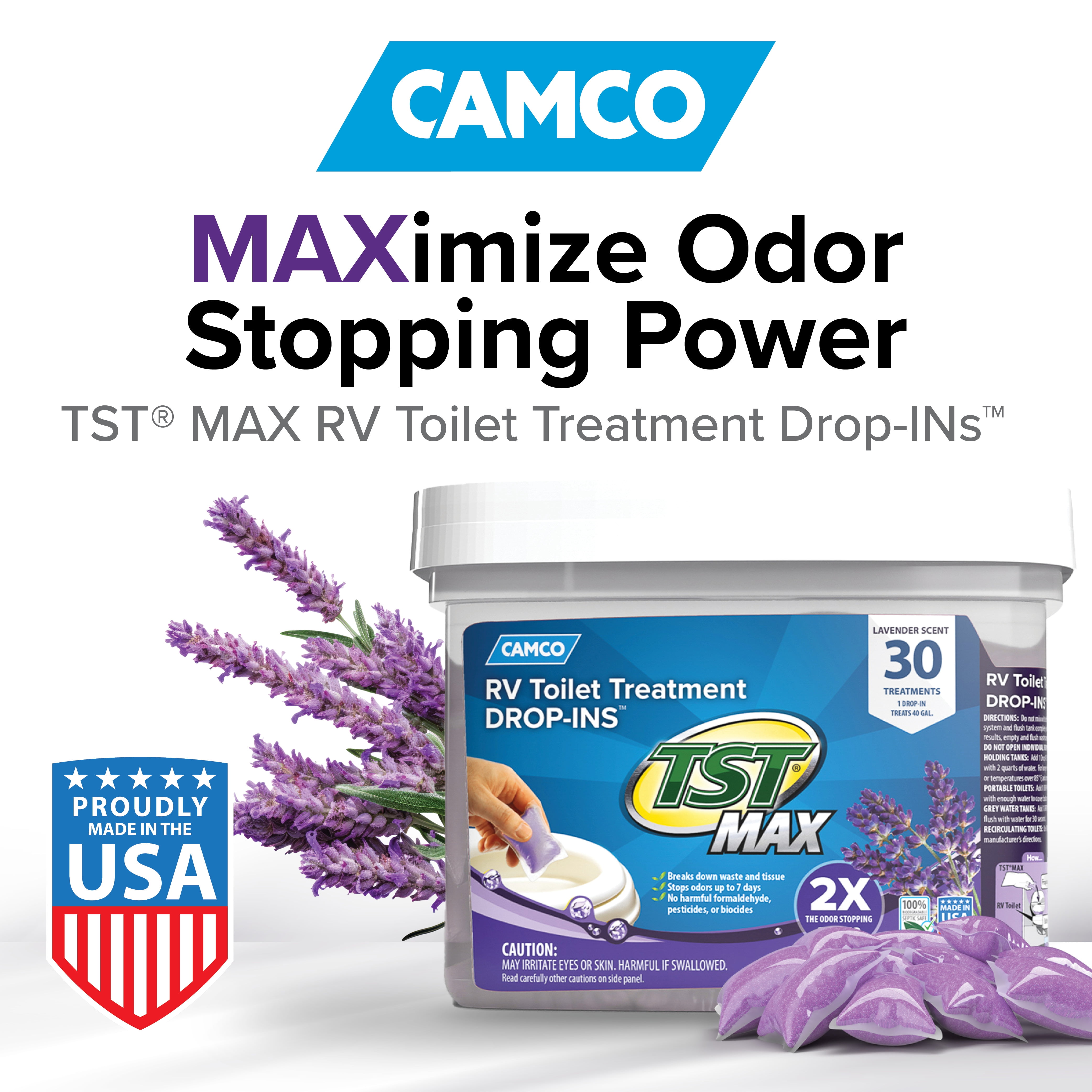 Camco, RV Toilet Treatment Drop-Ins, 41553, Lavender Scent, 30 ct