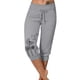 thumbnail image 1 of ICHUANYI Clearance Woman Fashion Drawstring Pockets Elastic Waist Printing Capris Pants(Gray, L) ICHUANYI WER2023080903993, 1 of 6