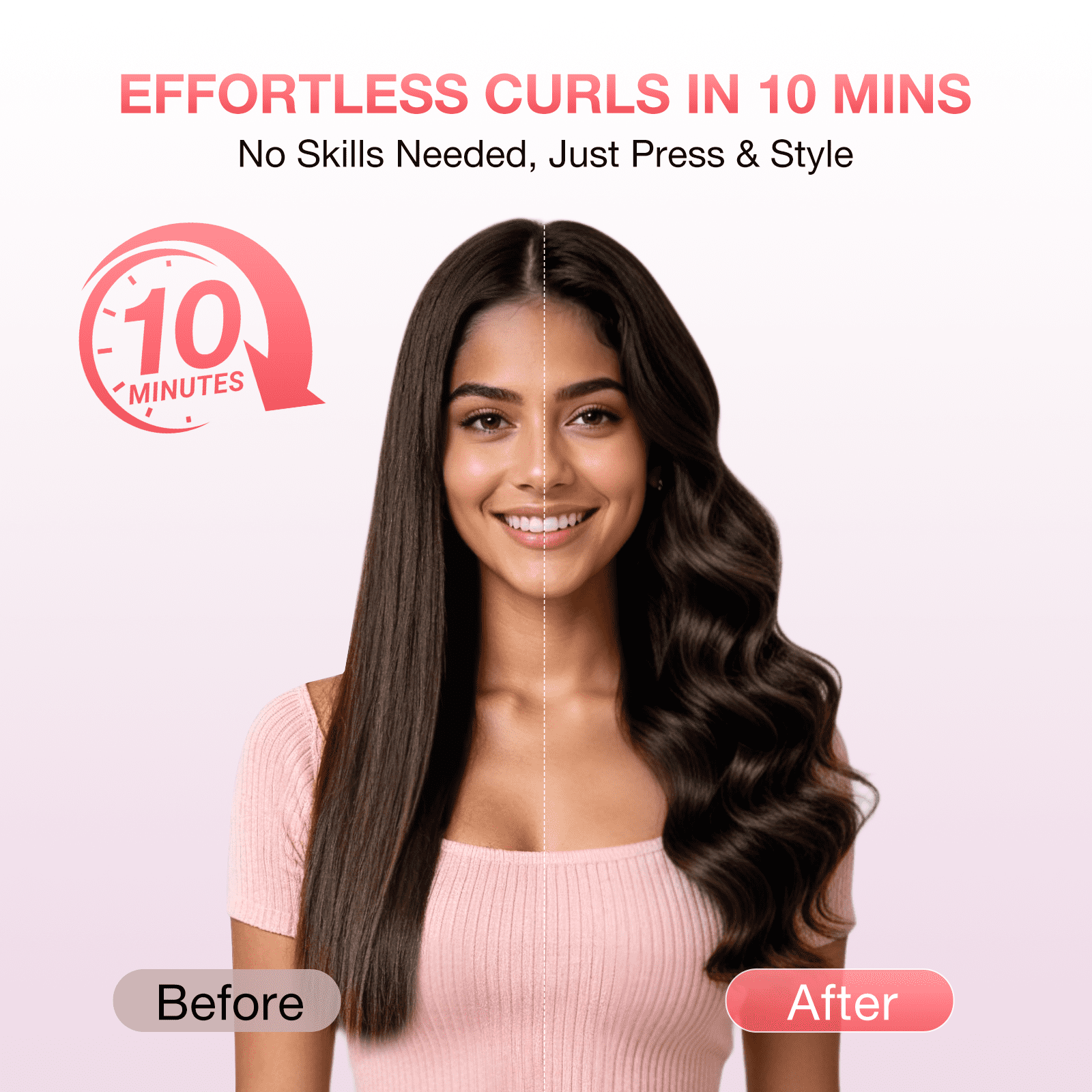 BABONIR 1.25'' Automatic Curling Iron for Beginners - 3 Temp, 2-Way Rotation, Anti-Scald, 500M Ionic, Dual Voltage, Champagne Pink