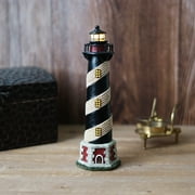 Hosley 8 Inch Tall Coastal Beach Themed Tabletop Resin Lighthouse Blinking Tower Light