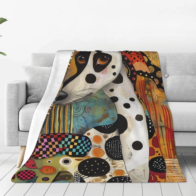Fotbe Abstract Dalmatian Art Manta de Franela Acolchonada con Estampado, Súper Suave y Esponjosa, Extra Grande para Sofá, Cama, Uso Todo el Año-80"x60"