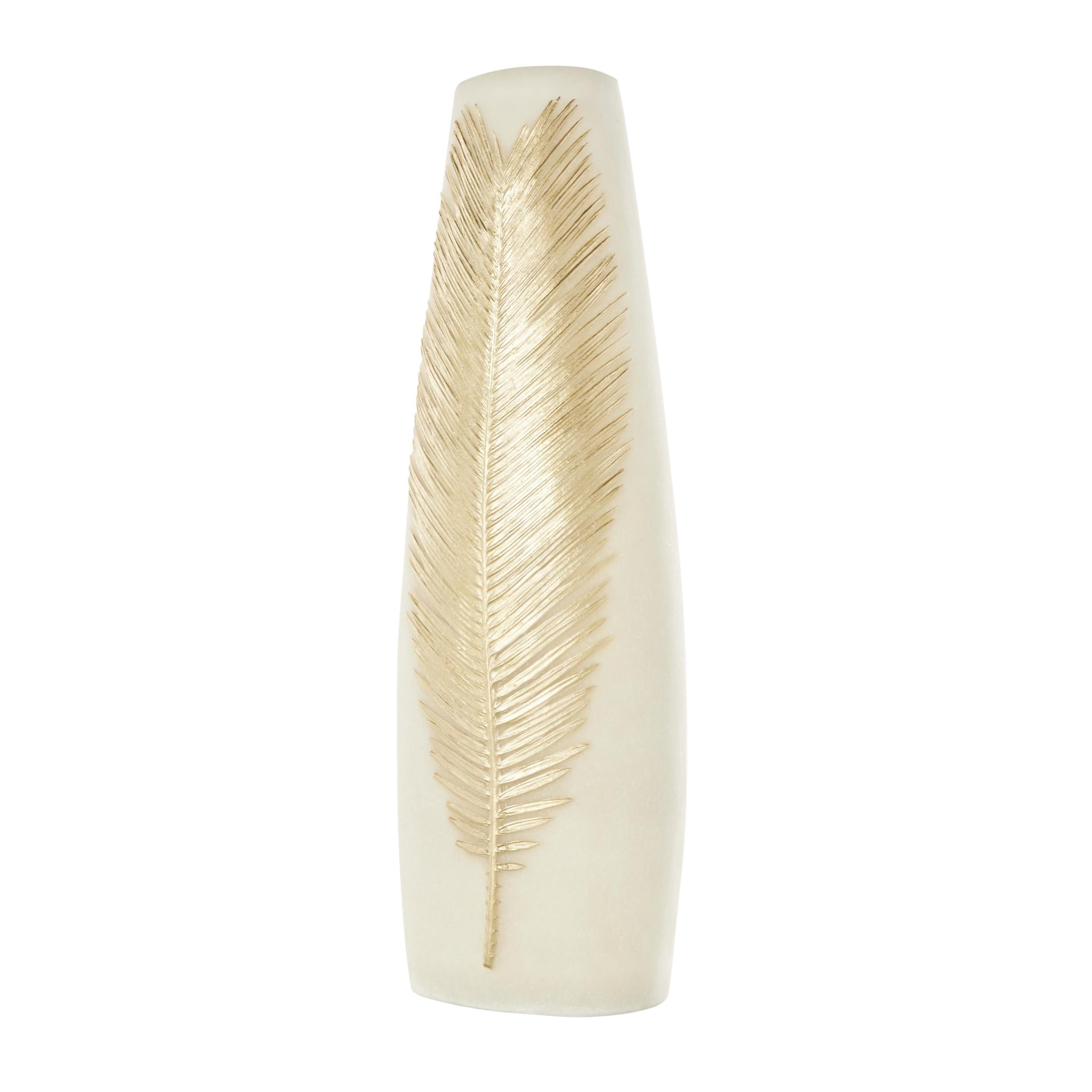 DecMode 20" Leaf Cream Polystone Vase with Gold Leaf Relief