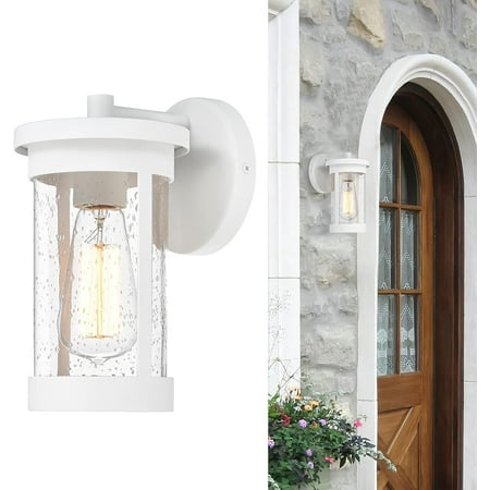 

Modern Outdoor Light Fixture - White Exterior Light Fixture with Seeded Glass for Porch Patio Garage Garden Entryway - 1 Pack.
