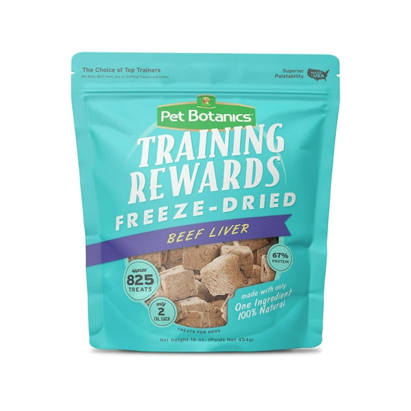 Pet Botanics 16 oz. Pouch Training Reward Freeze Dried, Beef Liver Flavor, with 825 Treats Per Bag, The Choice of Top Trainers