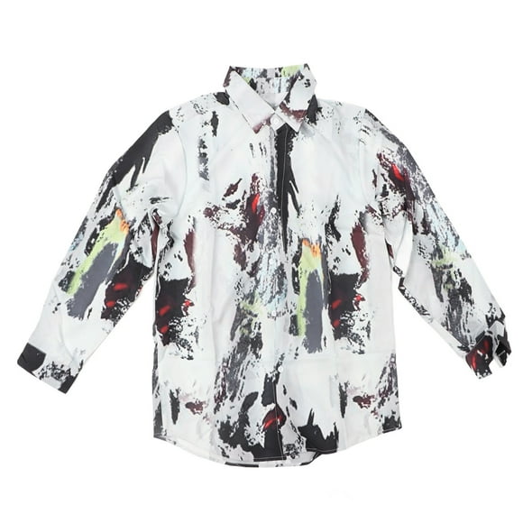 Man Print Shirt Fashion Long Sleeve Comfortable Shirt Leisure Button Up Top for Working Outing Man Print Shirt L