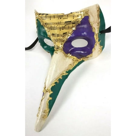Purple Green Gold Long Nose Bird Mardi Gras Masquerade Mask