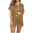thumbnail image 5 of Sakmal Solid Pajamas Women Two Piece Lightweight Short Sleeve Shirt and Shorts Button Down Sleepwear ,Brown,L, 5 of 5