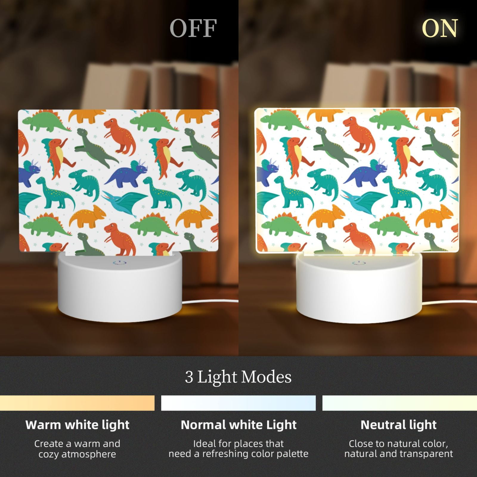 Kdxio Colorful Dinosaur Rectangular Acrylic Night Light Acrylic Sleep Night Light Friend Gifts for Birthday Gifts for Women Teens Boys Girls