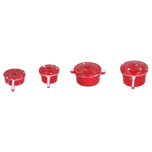 Miniature Pots And Pans, Dollhouse Pots And Pans Durable Fine Workmanship Eco-friendly Safe To Use Bright Red Color For 1/12 Scale Dollhouse Decorations