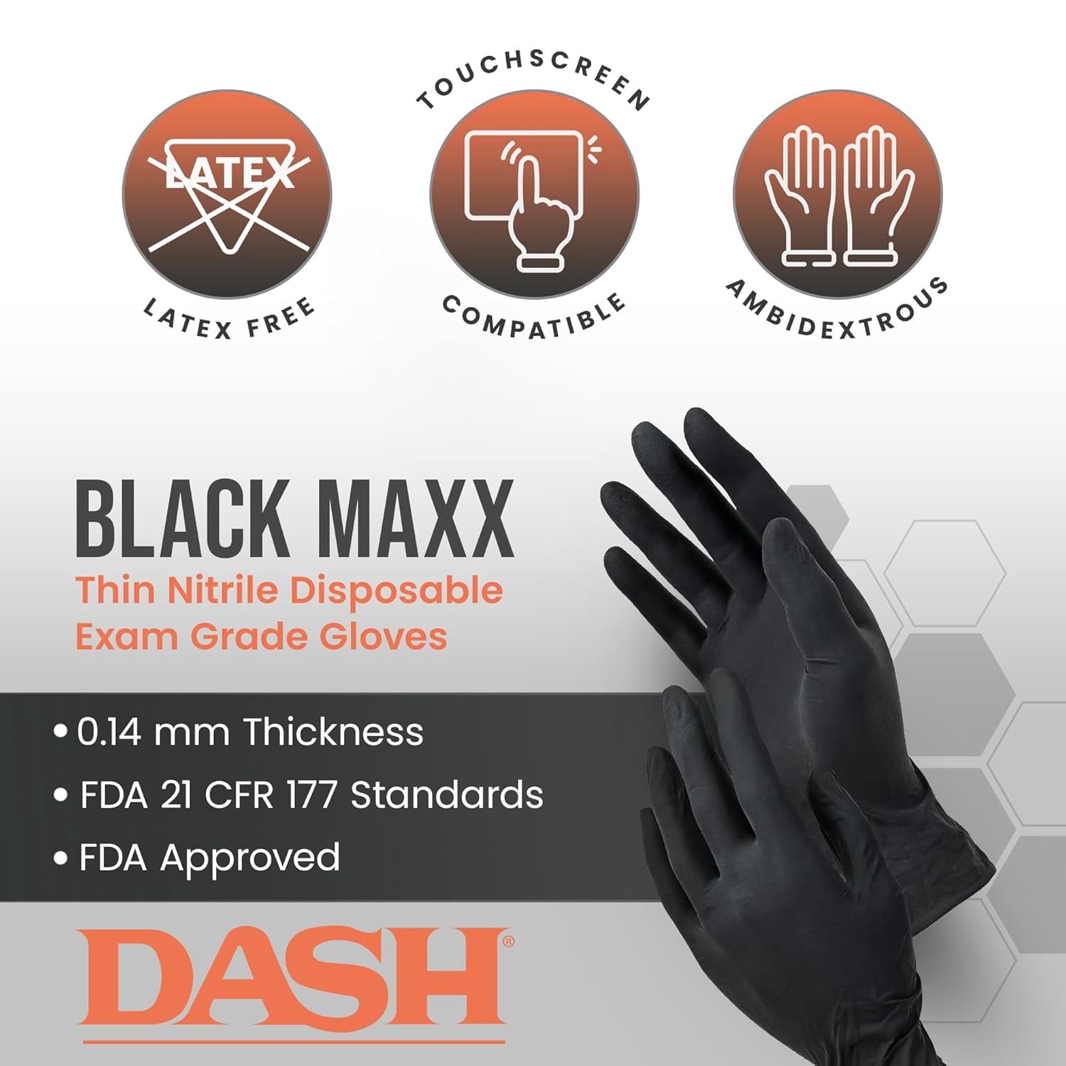 DASH Black Maxx Latex Exam Grade Disposable Gloves, Black, 6.6 mil, 100/Box, XSmall