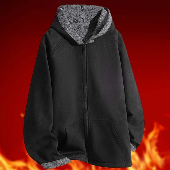 Mens Zip Up Hoodies & Sweatshirts Fleece Lined Jackets Casual Solid Color Thermal Warm Long Sleeve Sherpa Outerwear Coats with Pockets and Hooded