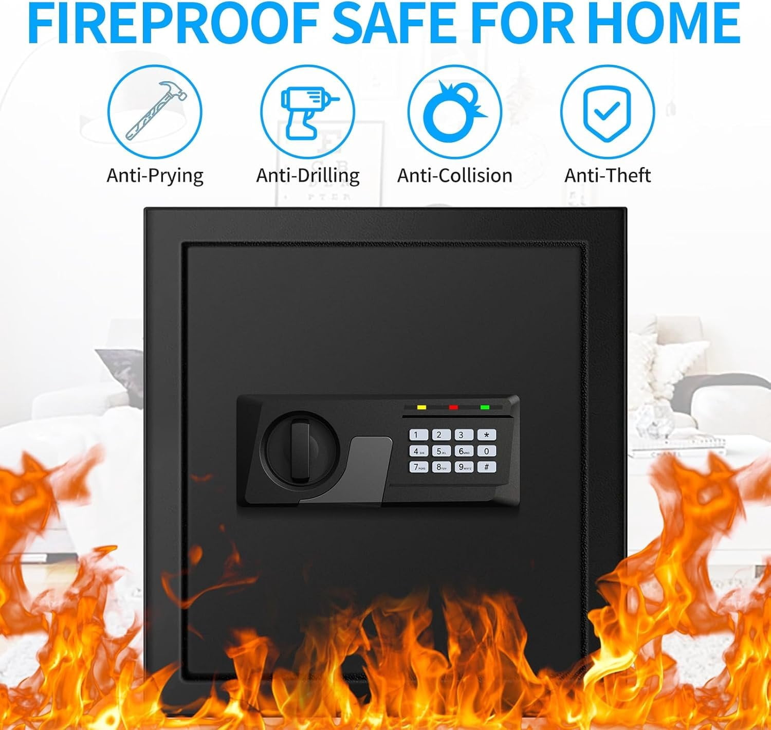 2.3 Cuft Fire proof Safes for  USE, Digital  Safe Box with Programmable Keypad and Spare , Safety Box for  Office Business, Document Safe for   Valuables