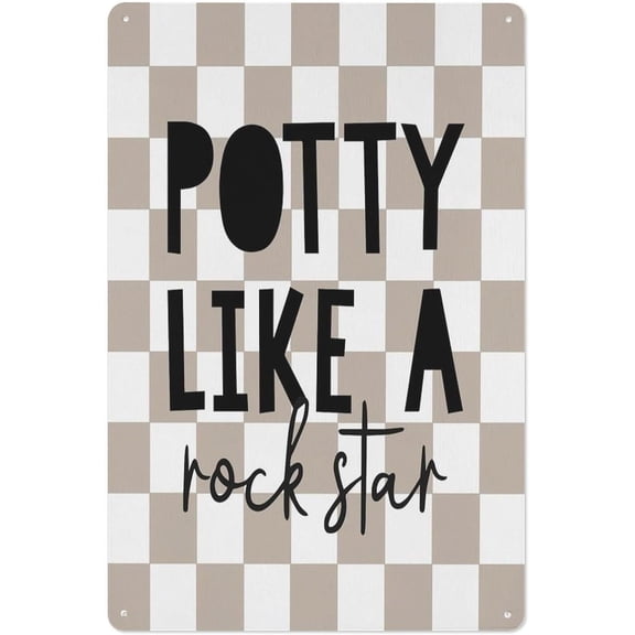Funny Bathroom Metal Tin Sign, Rustic Farmhouse Restroom Wall Art Plaque, 8x12 Inch, Brown