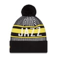 thumbnail image 2 of Men's New Era Navy Utah Jazz Striped Cuffed Pom Knit Hat, 2 of 2