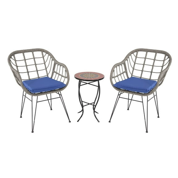 Faux Rattan Basket Chair set with Mosiac accent table