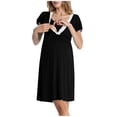 thumbnail image 3 of qolati Nursing Nightgown 3 In 1 Maternity Pregnant Nightgown Short Sleeve Nursing Gown Breasfeeding Sleepwear Comfortable Lace Trim House Dresses Black XXL, 3 of 6
