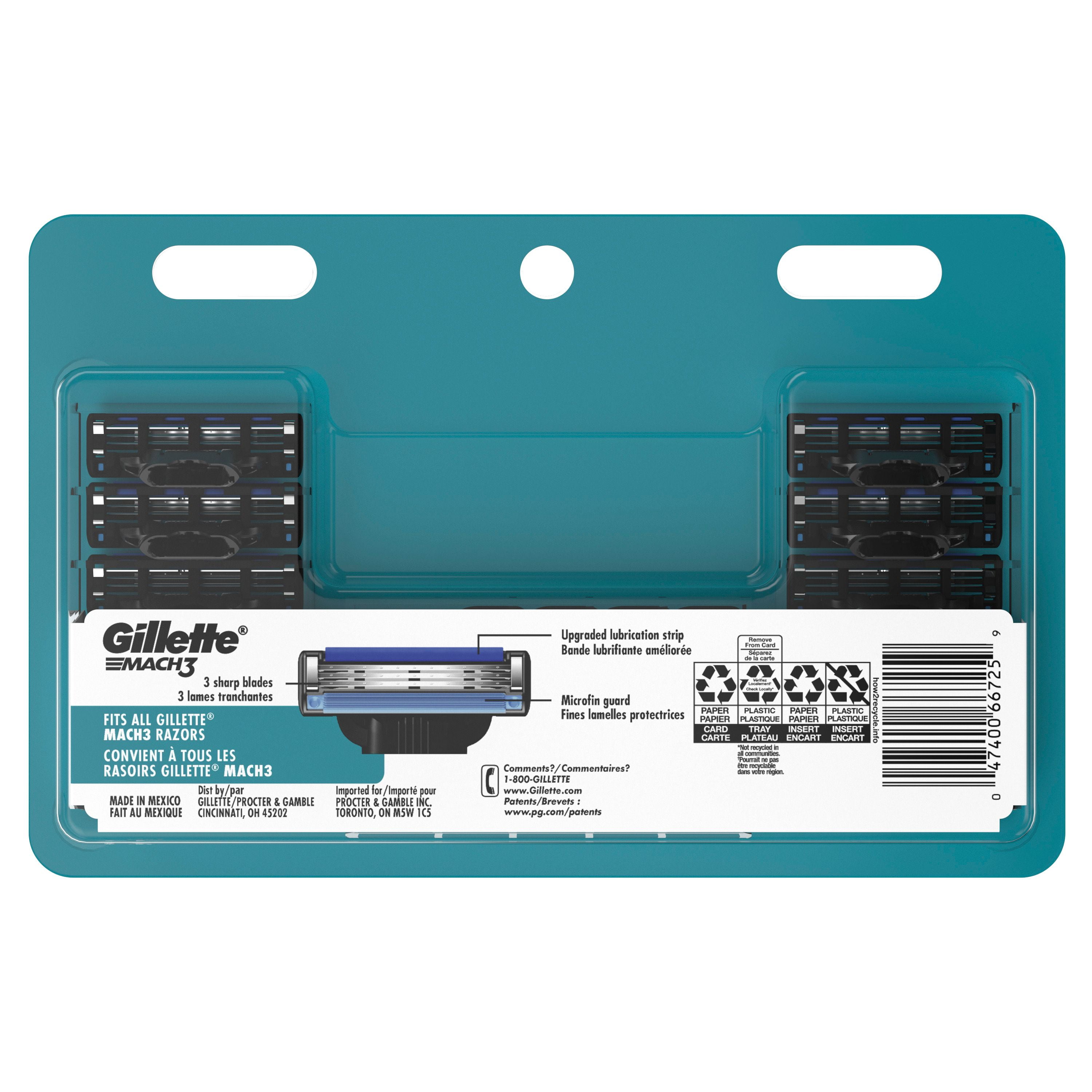 Cartouches de rechange Gillette Mach3, 12 cartouches de rasoir, cartouches de rechange pour hommes avec bande lubrifiante, 3 lames de rasoir pour un rasage de près 12CT