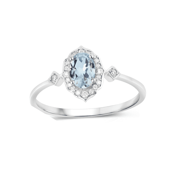 Genuine Aquamarine Diamond Ring in 14K White Gold Oval Shaped Aqua Jewelry Genuine Aquamarine Jewelry White Gold For Women Blue Diamond Ring Gifts For Her