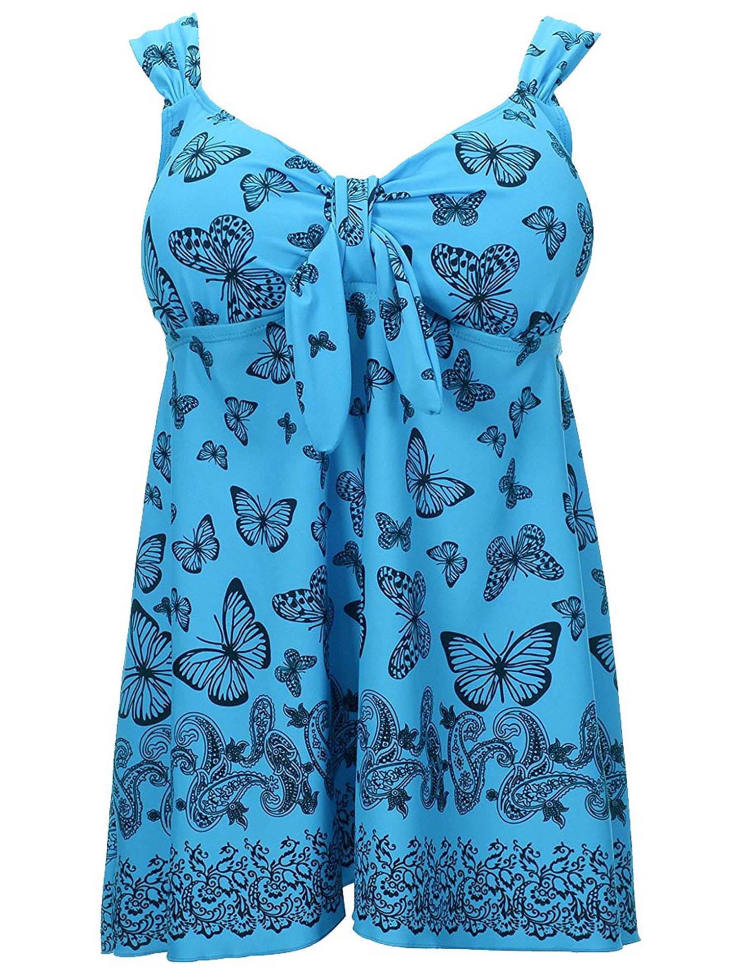 Angelique - Pretty Plus Size Light Blue Butterfly Print Swimdress Style ...