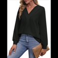 thumbnail image 3 of Camisetas de Larga para Mujer, Camisetas Informales con Cuello en V, Cómodas, Básicas y Suaves Negro XL, 3 of 10