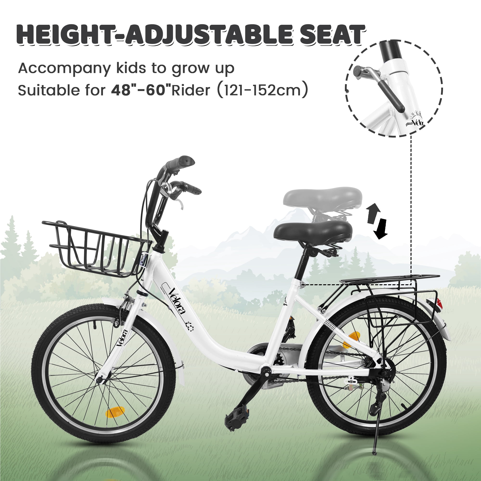 Aukfa 20" Kids Bike,Children's Bicycle with Coaster Brake & Rear Rack & V-Brake,White