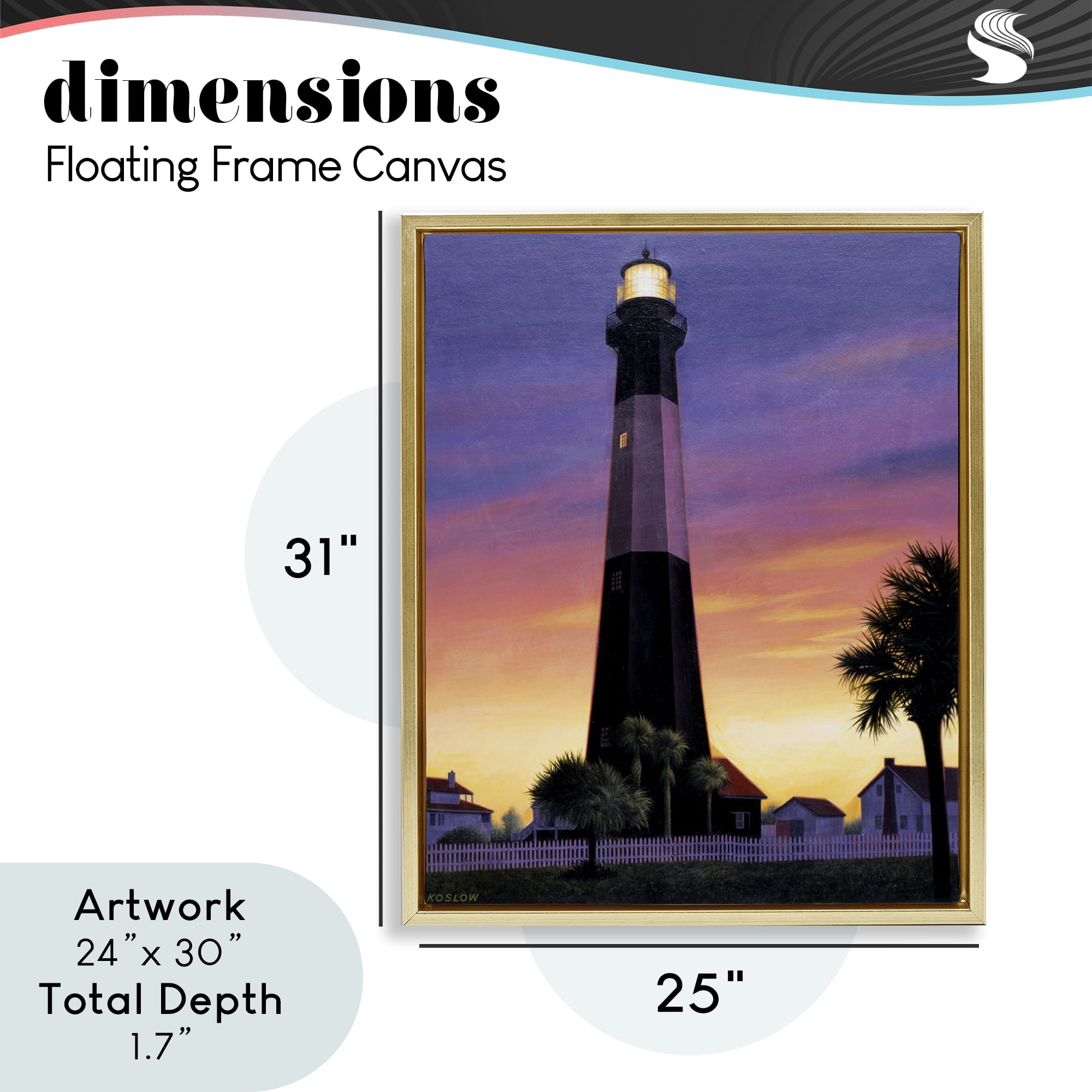 Georgia Tybee Island Lighthouse Gold Framed Floater Canvas Wall Art, design by Wind River Studios