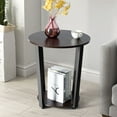 thumbnail image 4 of 2PCS Industrial Round End Table Metal Sofa Side Table w/ Storage Shelf Walnut, 4 of 4