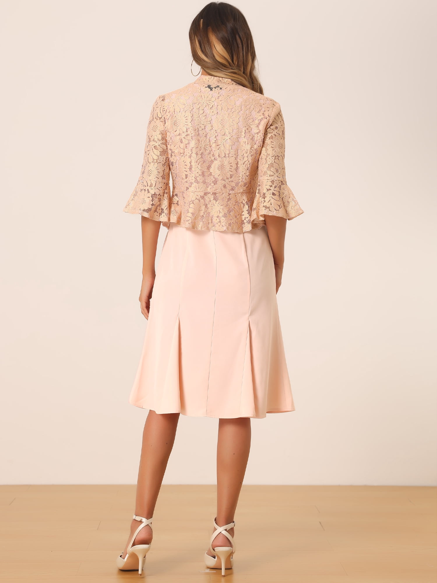 DARING DIVA 2Pcs Women's Lace Shrug Cardigan and Fishtail Hem Dress XS Pink