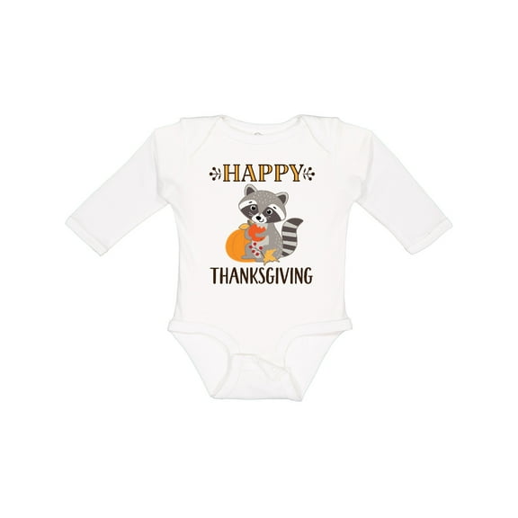 Inktastic Happy Thanksgiving Holiday Raccoon Boys or Girls Long Sleeve Baby Bodysuit