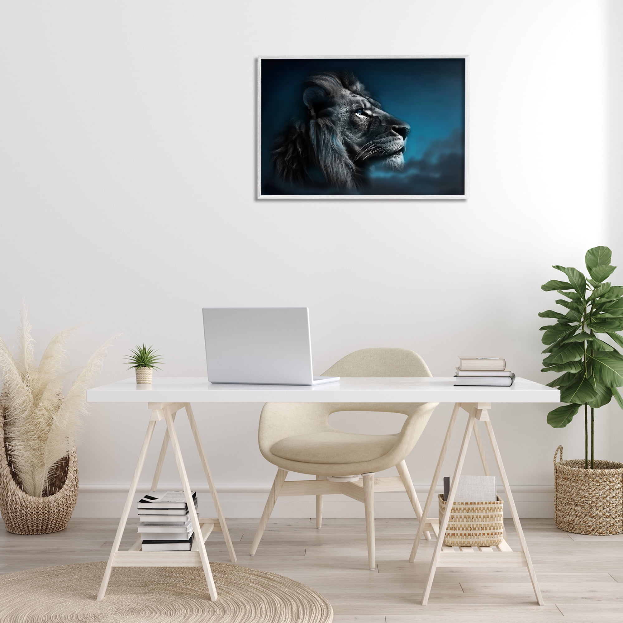 Stupell Industries Intense Gazing Lion Animals & Insects Painting White Framed Art Print Wall Art, 30 x 20