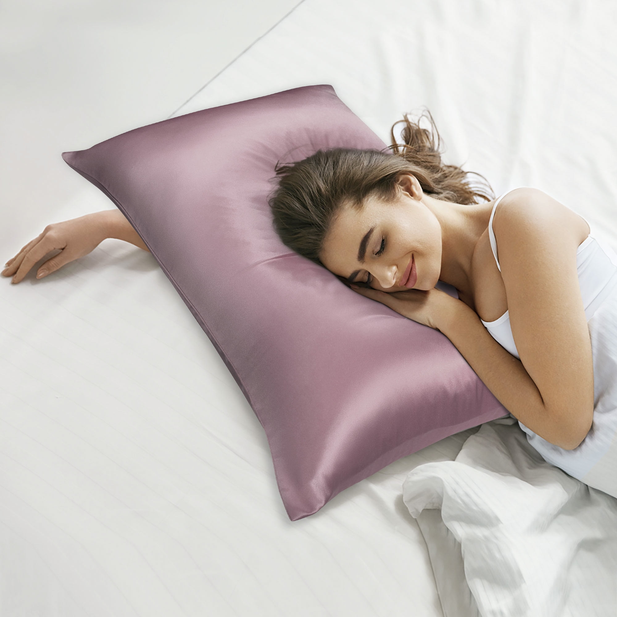 PiccoCasa 1 Pack 19mm Silk Pillowcase for Hair and Skin with Zipper Queen Mauve