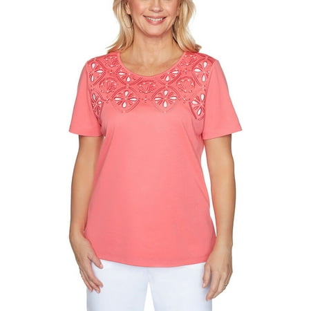 Alfred Dunner Women's Miami Beach Cutout Knit Top, Coral, Small