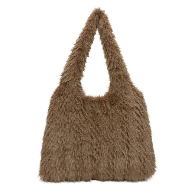 Bolso Mano Hombro Mujer Felpa Color Sólido Gran Capacidad