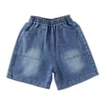 thumbnail image 3 of Girls Embroidered Denim Bermuda Shorts, Kids Elastic Waist Loose Fit Summer Casual Five Pocket Jean Shorts(Blue1,13-14 Years), 3 of 9
