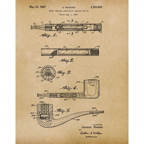 Original Smoking Device Artwork Submitted In 1967 - Smoking - Patent Art Print