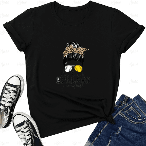 Messy Bun Mom Baseball Softball Busy Raising Ballers Unisex T-Shirt, up to size 5XL