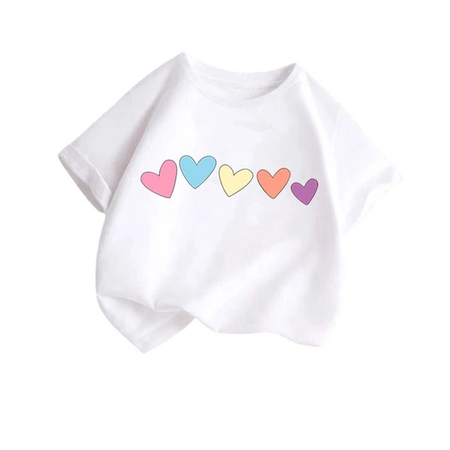 Blusas y camisas de manga corta con cuello redondo para niños pequeños, camisetas de moda con estampado de cuello redondo, blusa de manga corta para niña