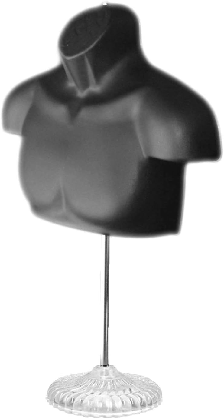 Black Male + Female Mannequin Chest Long Hollow Back Body Torso Set w/ Acrylic Stand with Metal Pole & Hanging Hook, S-M Size (2)