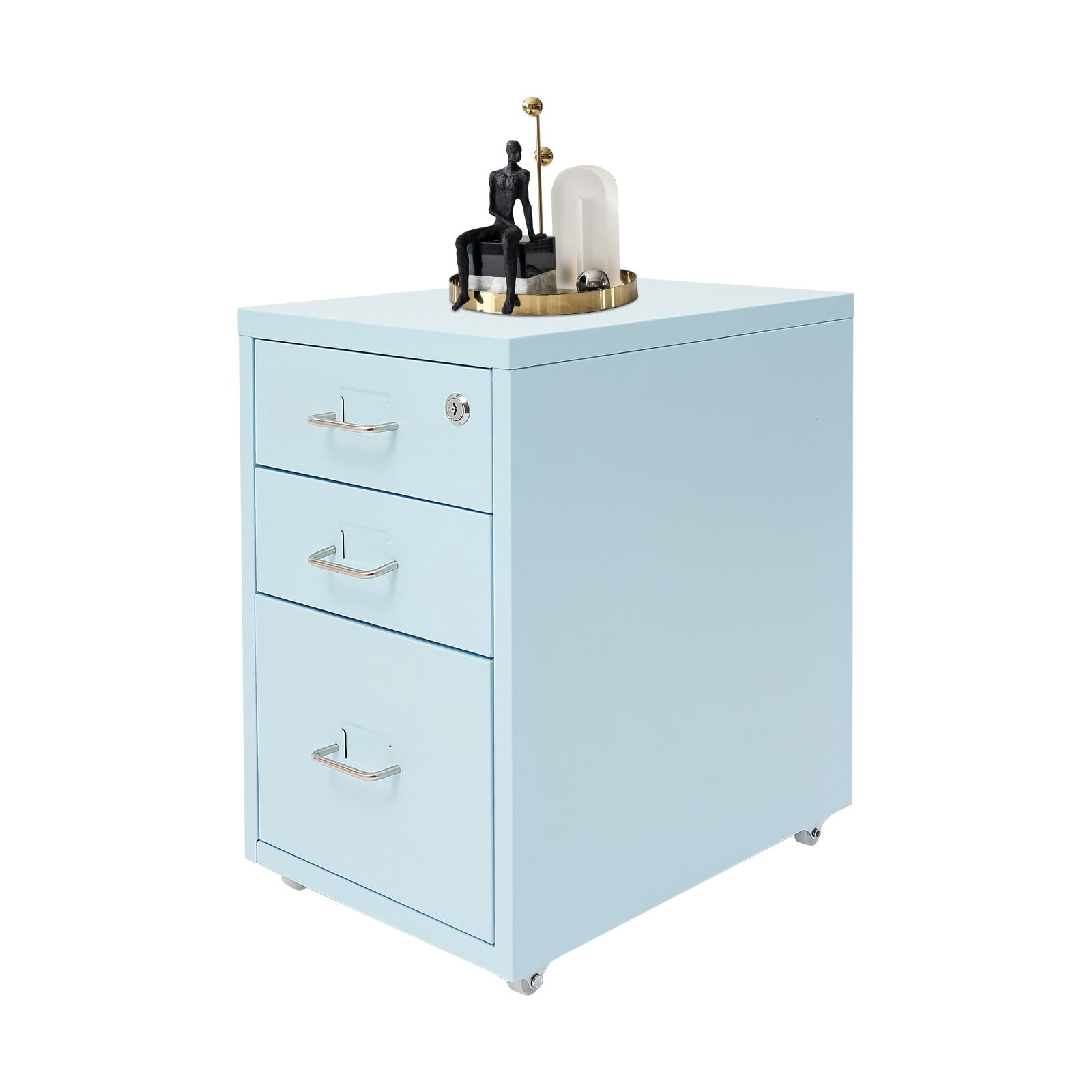 3-Drawer Rolling File Cabinet Lockable Cold-Rolled Steel 11×16×19 in Mobile Cart