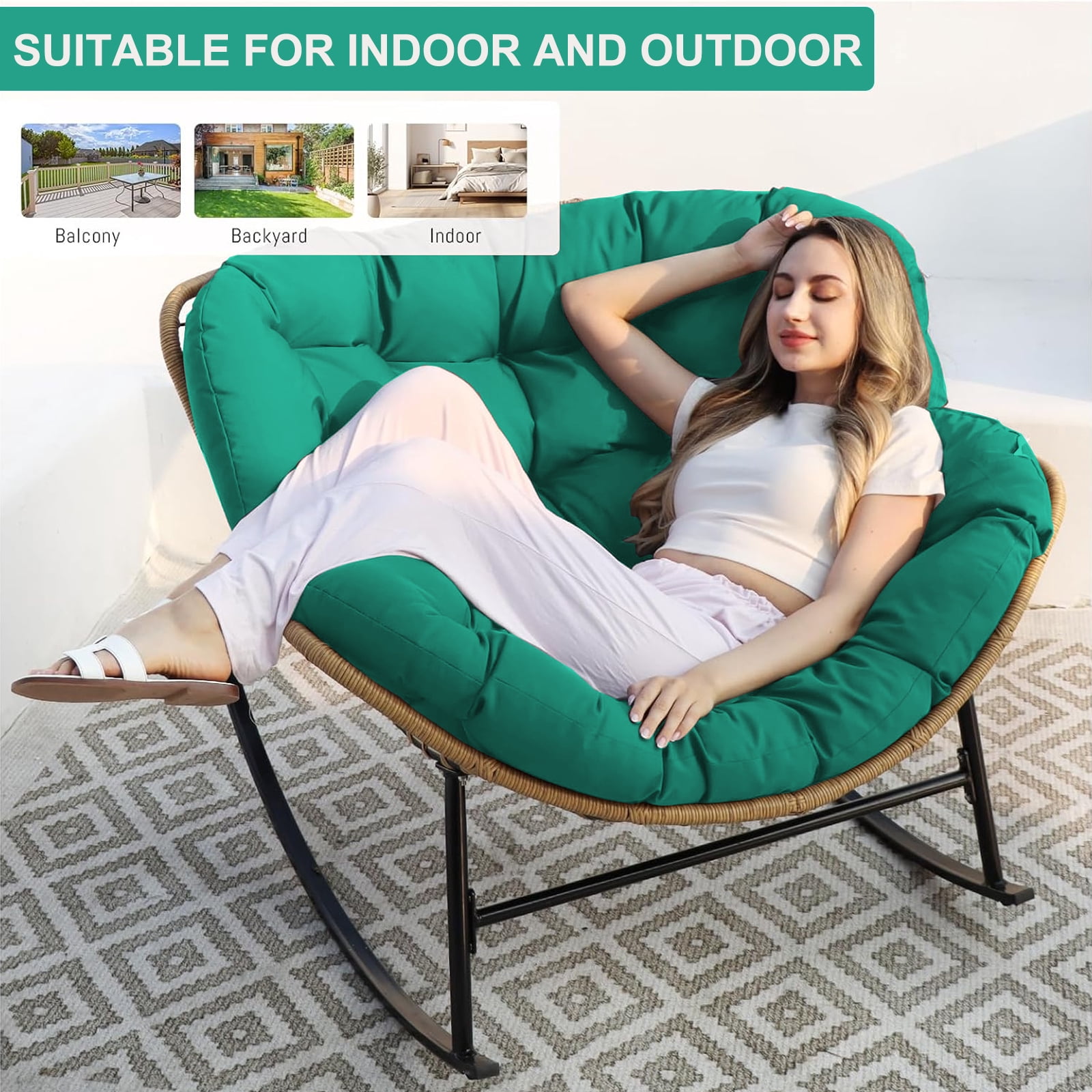 XXLYY Outdoor Rocking Chair Cushions – 6.3" Thick Waterproof Papasan Egg Chair Pad with Ties, Comfortable Round Seat Cushion for Living Room, Patio, Porch, or Balcony