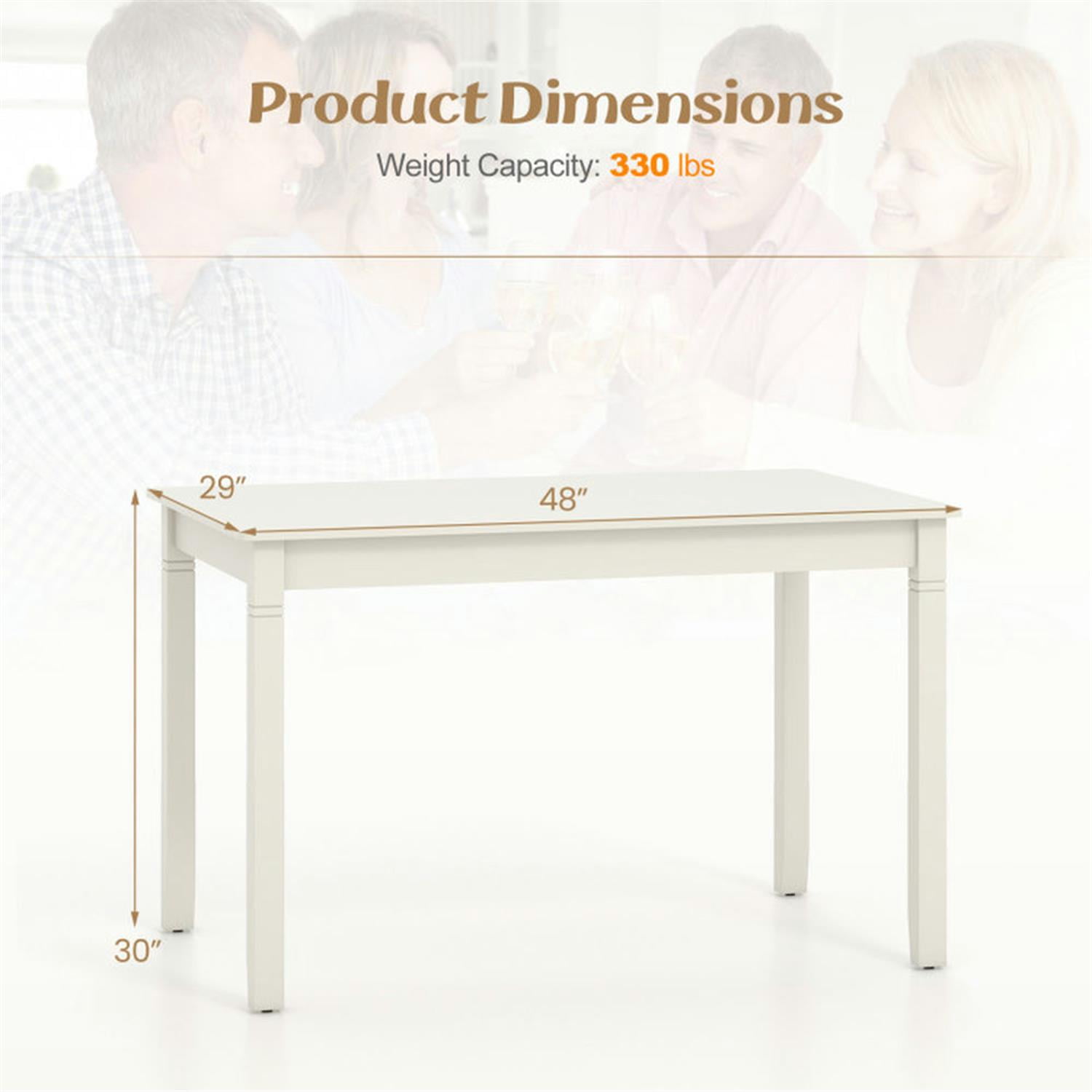 Demi Bonn 48" Wooden Dining Table for 4 People, Rectangular Kitchen Table with Rubber Wood Legs for Dining Room, Dinette, White