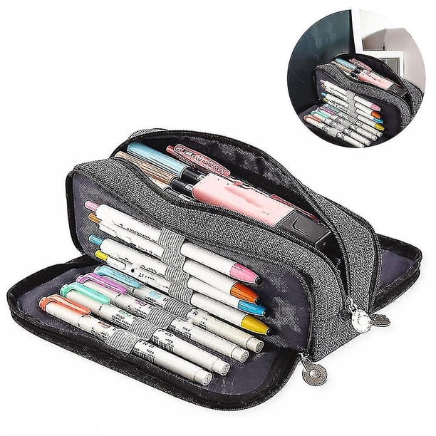 Estuche grande para lápices, estuche duradero para bolígrafos con gran capacidad, bolsa de papelería portátil minimalista con asa para escuela secundaria, colegio y oficina