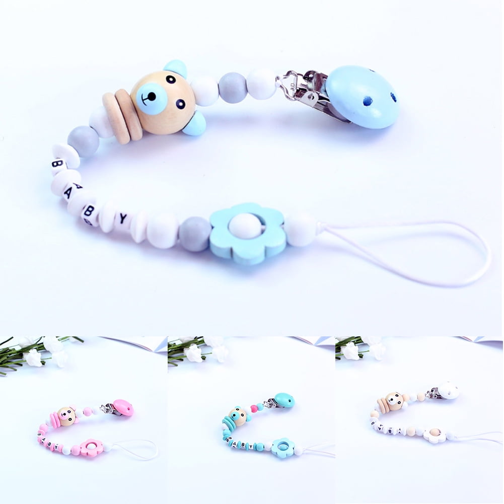 Baby Silicone Teething Pacifier Clip Beads Infant Soother Nipple Strap Chain