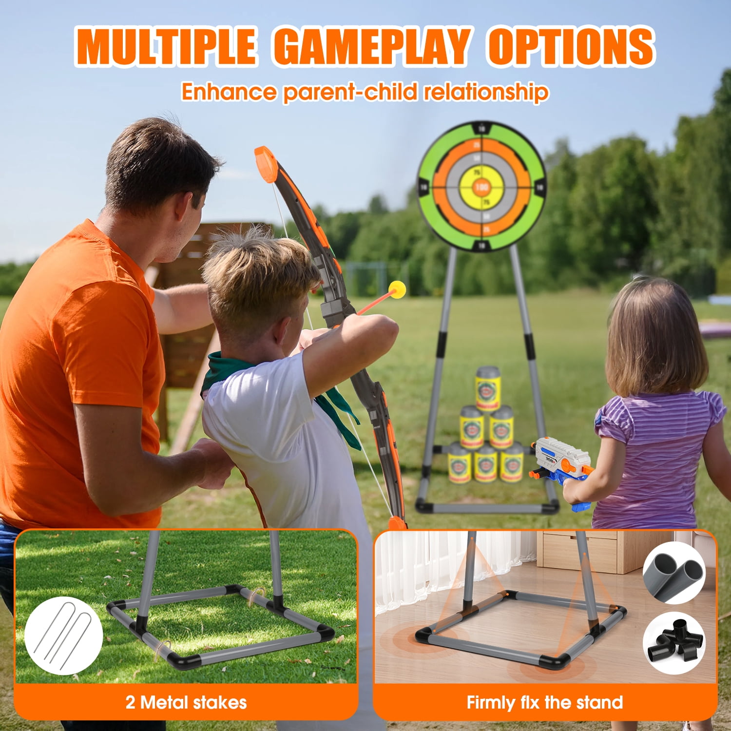 Huge Wave 2 pack Bow and Arrow Set for Boys, Ultimate Glow Archery & Shooting Set, with Standing Target & Quivers, Christmas Outdoor Toys Gift for Kids  Aged 6-12