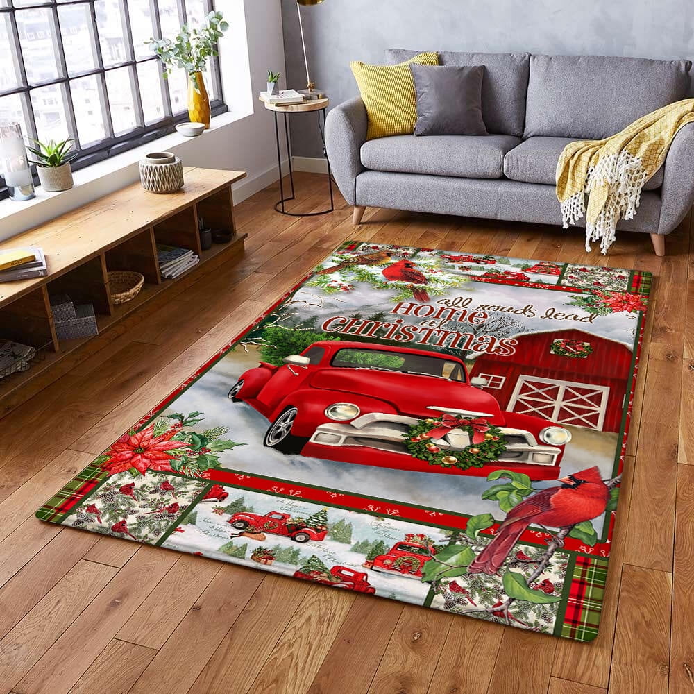 Rectangle Area Rug For Living Room, Bedroom, Red Truck Christmas Rug ...