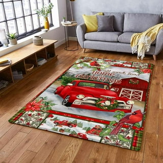 2' x 3' Area Rug, Merry Christmas Non-Skid Rubber Backing Large Rectangle  Rugs - Living Room Bedroom Home Office Red Green Plaid Leopard Xmas Tree