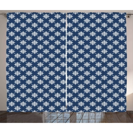 - Indigo Curtains 2 Panels Set, Ancient Greek House Tile Inspired Design with Floral Flower Leaf Details, Window Drapes for Living Room Bedroom, 108W X 90L Inches, Navy Blue and White, by Ambesonne
