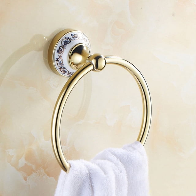 Toallero de baño de acero inoxidable dorado, barra de toalla de porcelana no perforada, estilo europeo, aro para colgar en el baño