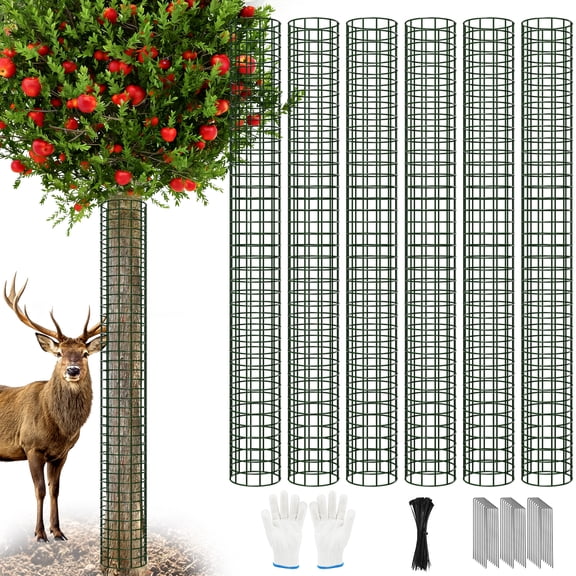 Yalumo Tree Trunk Protector 48 Inch Tall, 6 Pcs Metal Mesh Tree Guards Trunk Protector with  Glove, Stakes and Zip Ties for Saplings Plants, Tree Bark Protector from Deer, Animal, Mowers, Trimmers